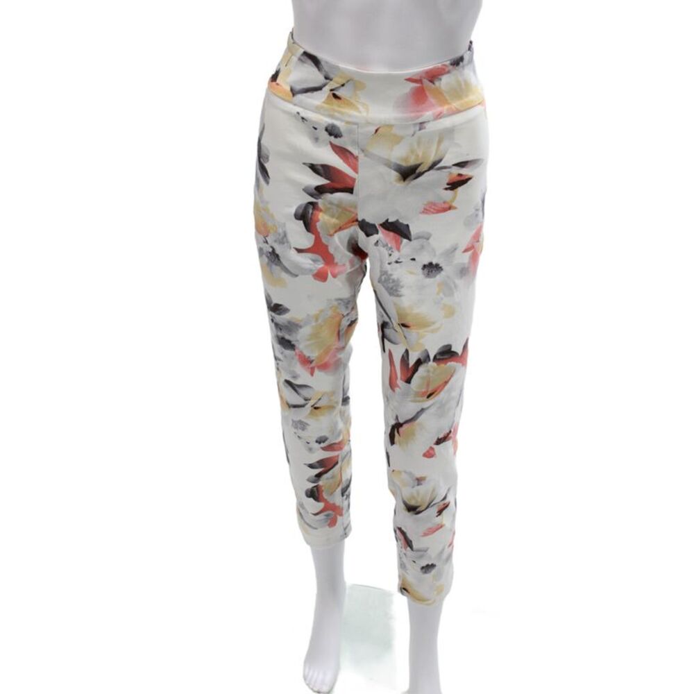 Up! Womens Ankle Floral Multicolor Rayon Pants Pull On Size 10